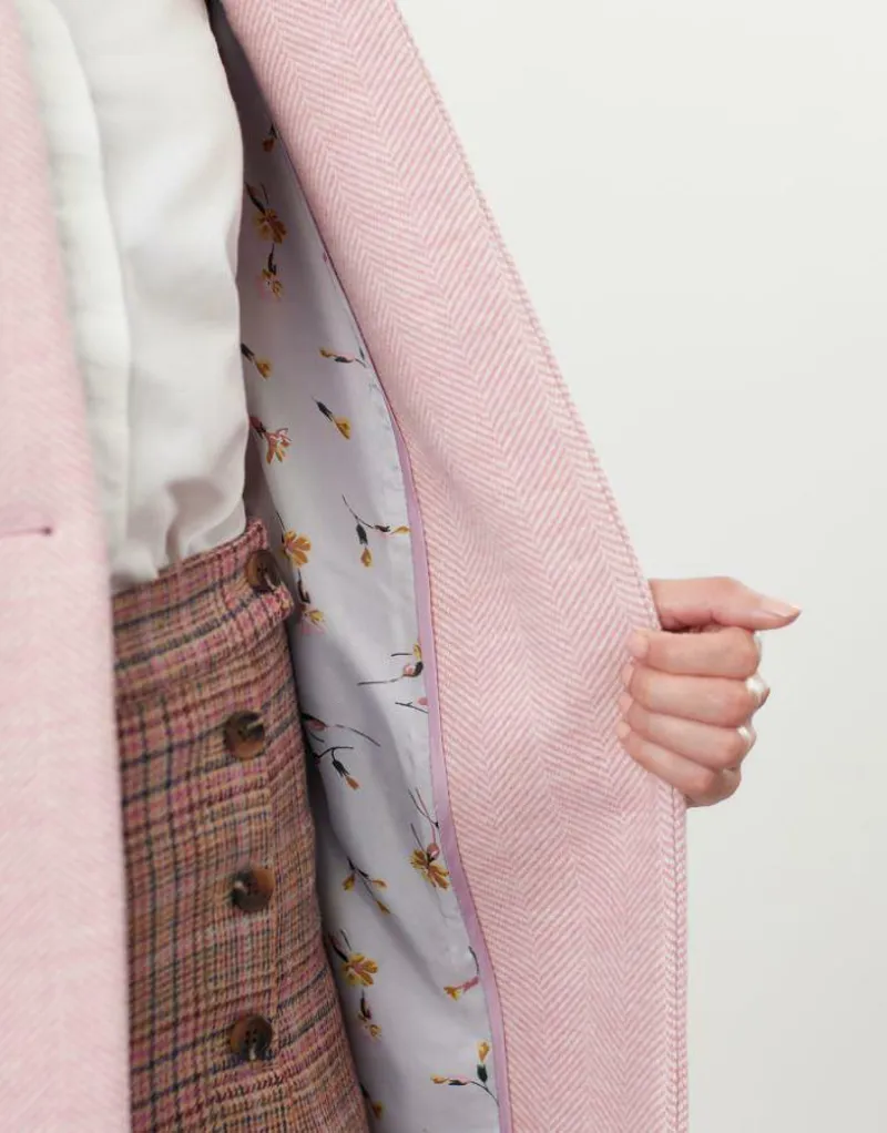 Joules Ladies Addington Pink Herringbone Coat-2